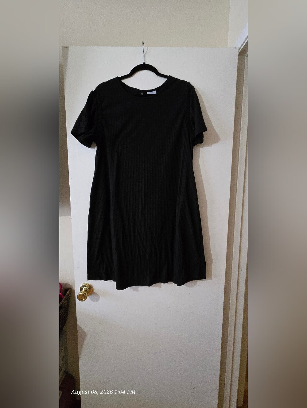 LuLaRoe Roselyn Black Ribbed Midi T-Shirt Dress With Fluttee Sleeves
